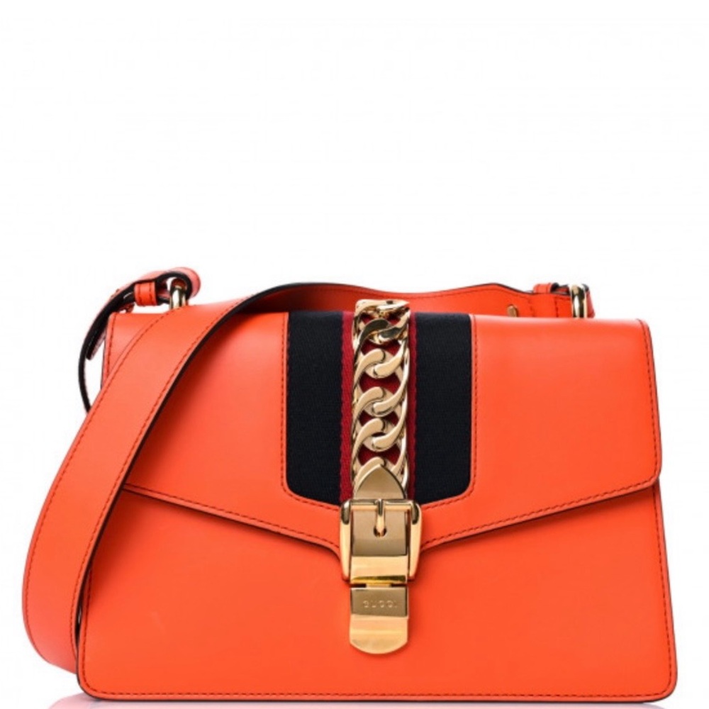 Gucci Sylvie Orange Calfskin Bag Purse